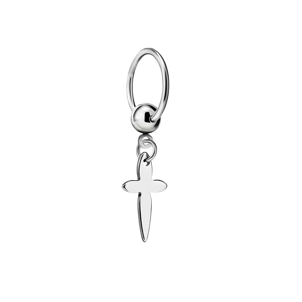 THE MEN THING Earring VALOR SILVER CROSS - Pure Titanium Steel Hoop Earrings for Men & Boys (2pcs)