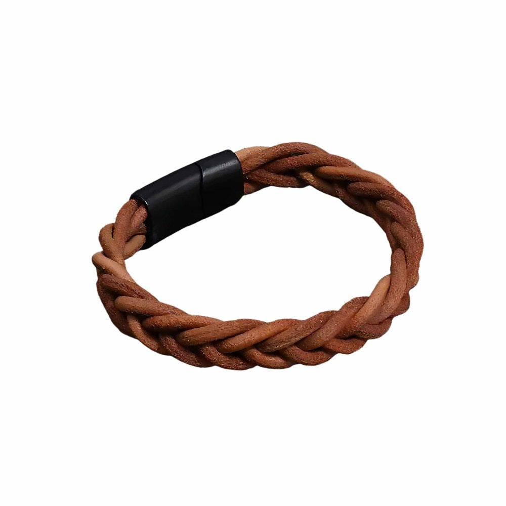 THE MEN THING Leather Bracelet AVENTRO - Genuine Leather Braided Bracelet with Stainless Steel Magnetic Buckle for Men & Boys (8 inch)