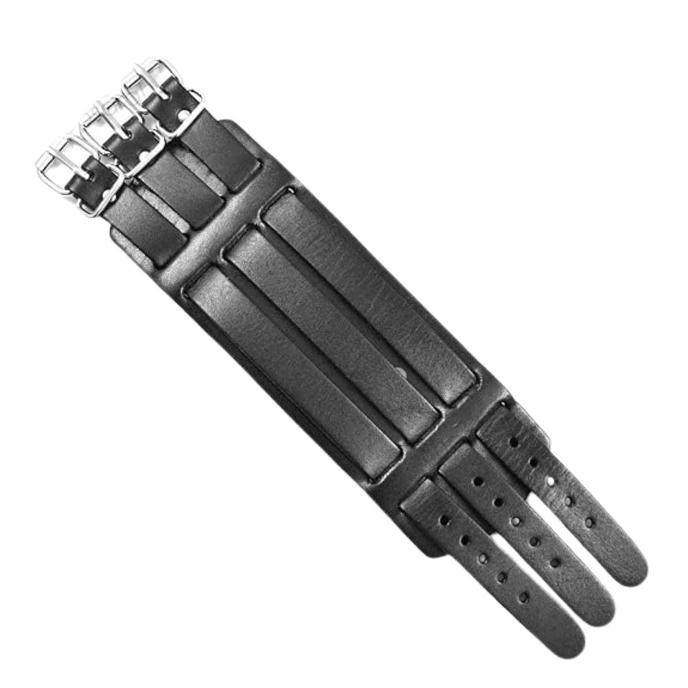 THE MEN THING Leather Bracelet BLACK FORTRESS - 70.4mm Black Genuine Leather Adjustable Bracelet for Men & Boys (10.5 inch)