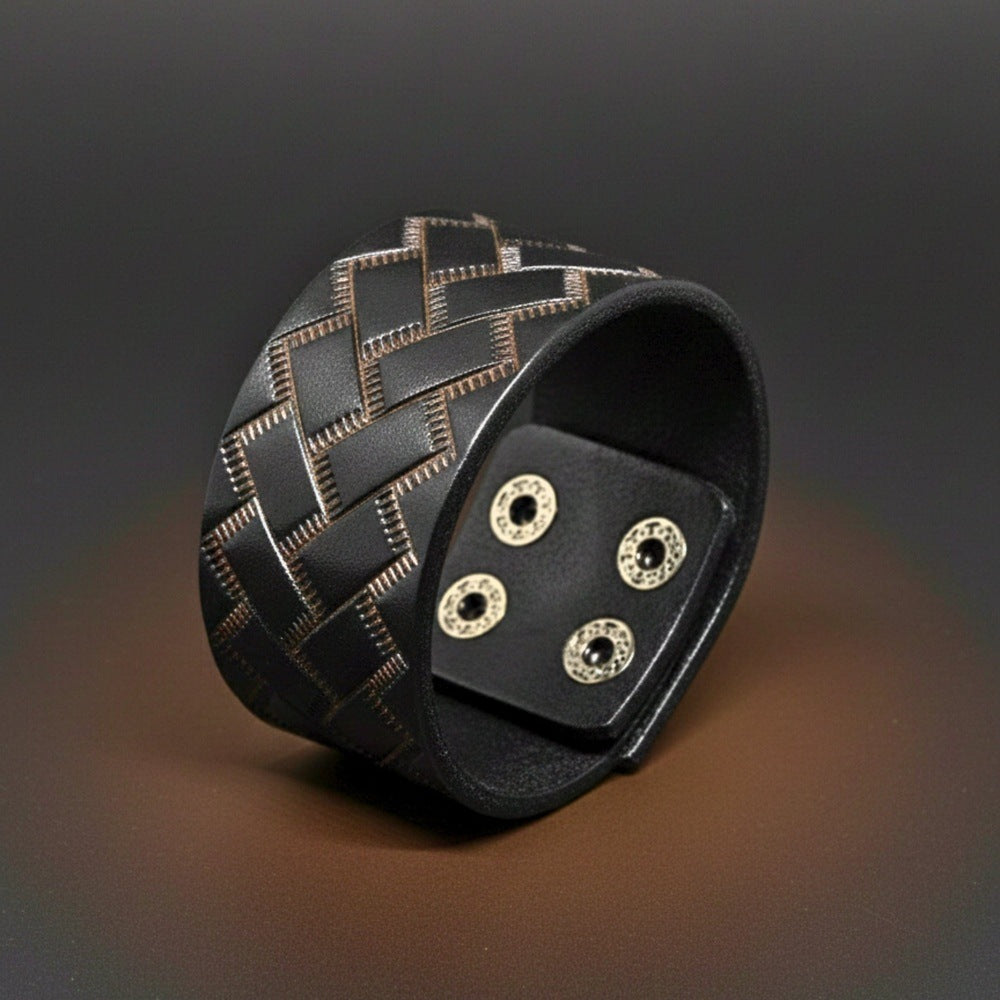 THE MEN THING Leather Bracelet BRAIDX VALOR - BLACK- 40mm Black Genuine Leather Bracelet for Men & Boys (9 inch)
