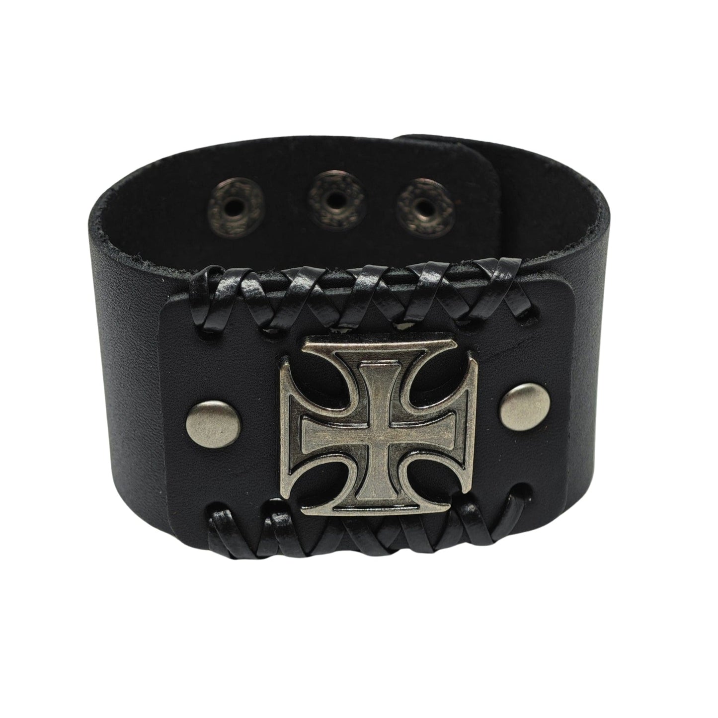 THE MEN THING Leather Bracelet CRUSADER CROSS - 45mm Genuine Leather Adjustable Bracelet for Men & Boys (9 inch)