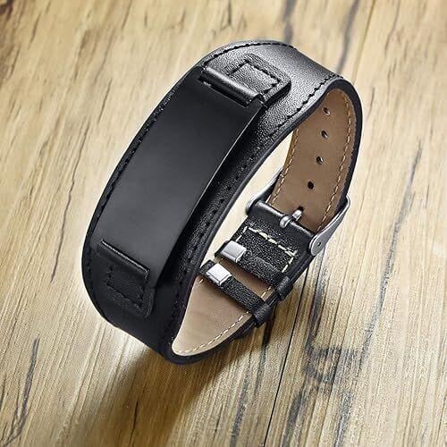 THE MEN THING Leather Bracelet DARKMATTER STRAP BLACK - Genuine Braided Leather Bracelet Set for Men & Boys (8 inch)