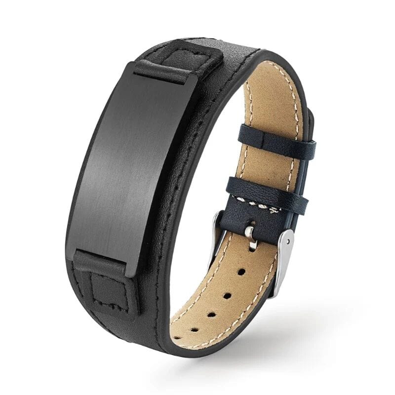 THE MEN THING Leather Bracelet DARKMATTER STRAP BLACK - Genuine Braided Leather Bracelet Set for Men & Boys (8 inch)