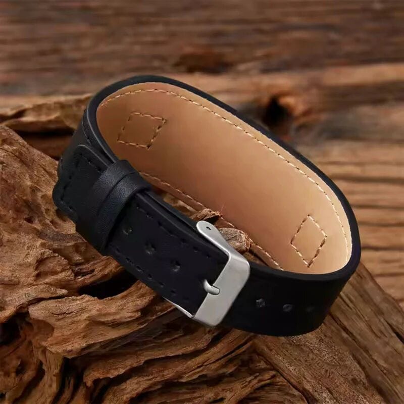 THE MEN THING Leather Bracelet DARKMATTER STRAP BLACK - Genuine Braided Leather Bracelet Set for Men & Boys (8 inch)