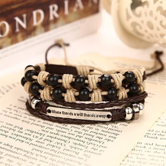 THE MEN THING Leather Bracelet DESTINY WRAP - 2 Pcs Genuine Braided Leather Bracelet Set for Men & Boys (8 inch)