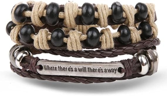 THE MEN THING Leather Bracelet DESTINY WRAP - 2 Pcs Genuine Braided Leather Bracelet Set for Men & Boys (8 inch)