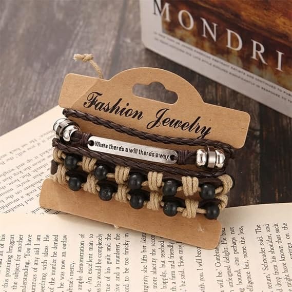 THE MEN THING Leather Bracelet DESTINY WRAP - 2 Pcs Genuine Braided Leather Bracelet Set for Men & Boys (8 inch)
