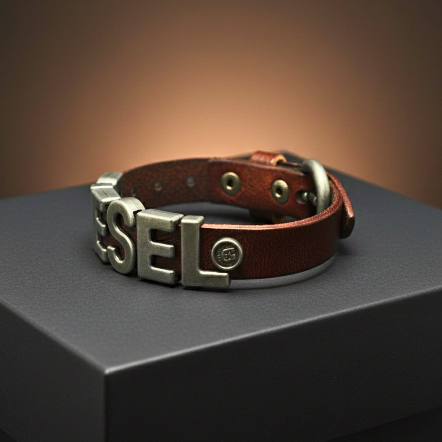THE MEN THING Leather Bracelet DIESEL EDGE - 15mm Brown Genuine Leather Adjustable Bracelet for Men & Boys (9 inch)