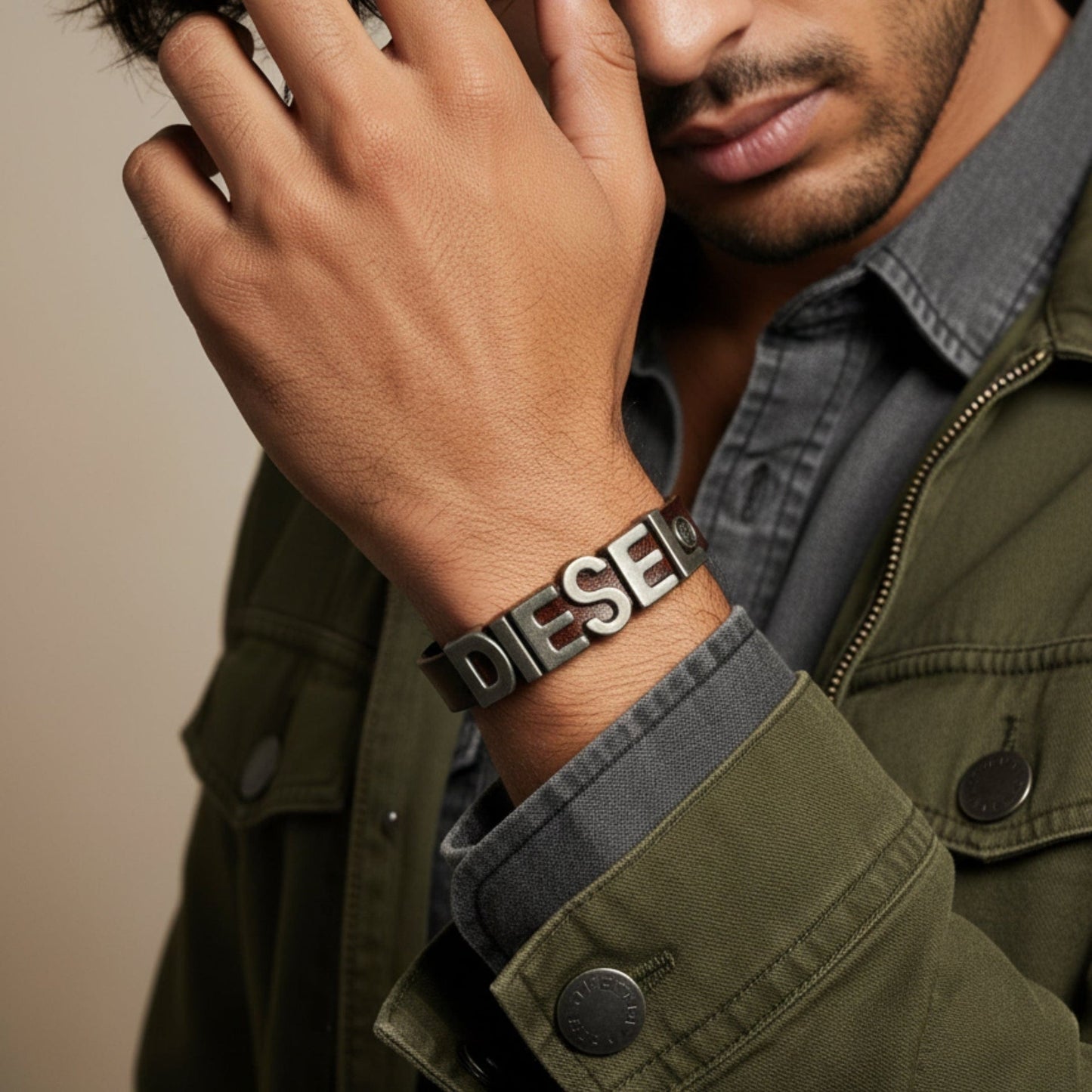 THE MEN THING Leather Bracelet DIESEL EDGE - 15mm Brown Genuine Leather Adjustable Bracelet for Men & Boys (9 inch)