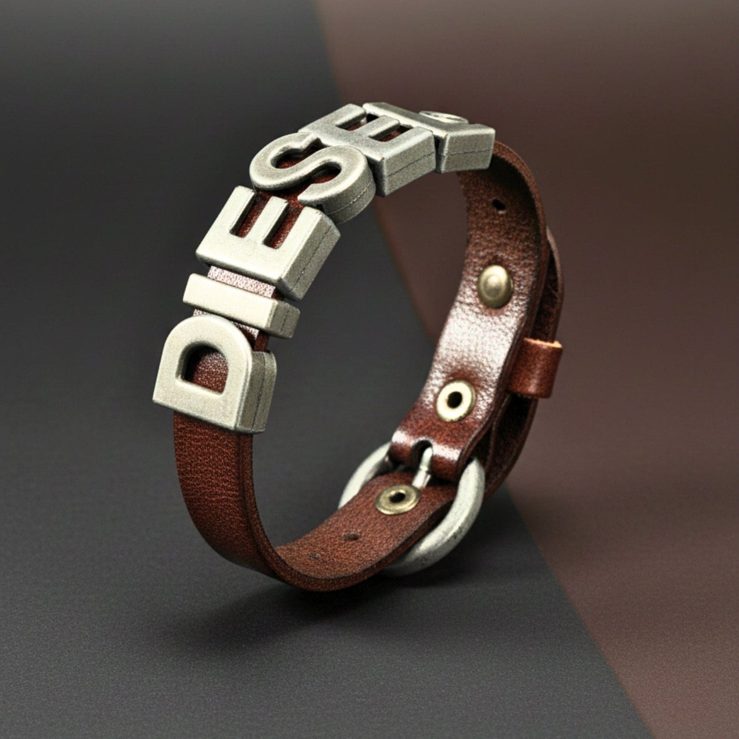 THE MEN THING Leather Bracelet DIESEL EDGE - 15mm Brown Genuine Leather Adjustable Bracelet for Men & Boys (9 inch)