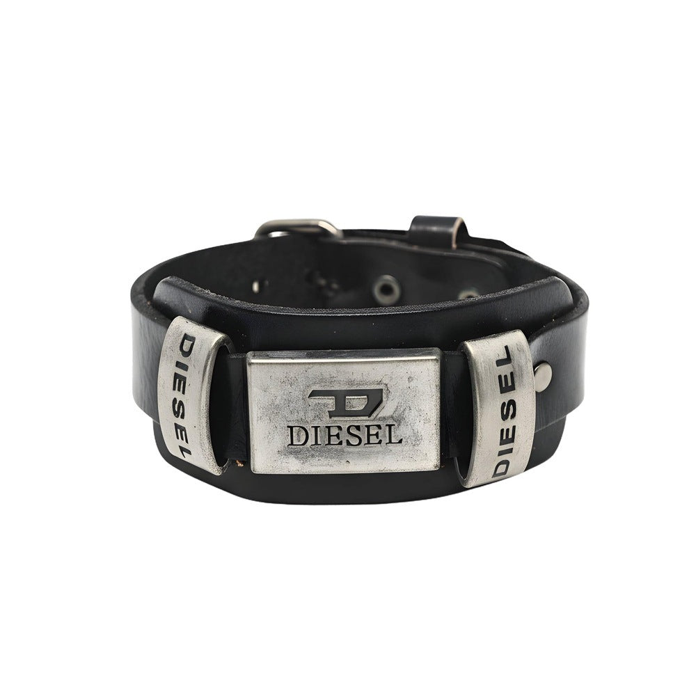 THE MEN THING Leather Bracelet DIESEL FORGE - 17mm Black Genuine Leather Adjustable Bracelet for Men & Boys (9.5 inch)