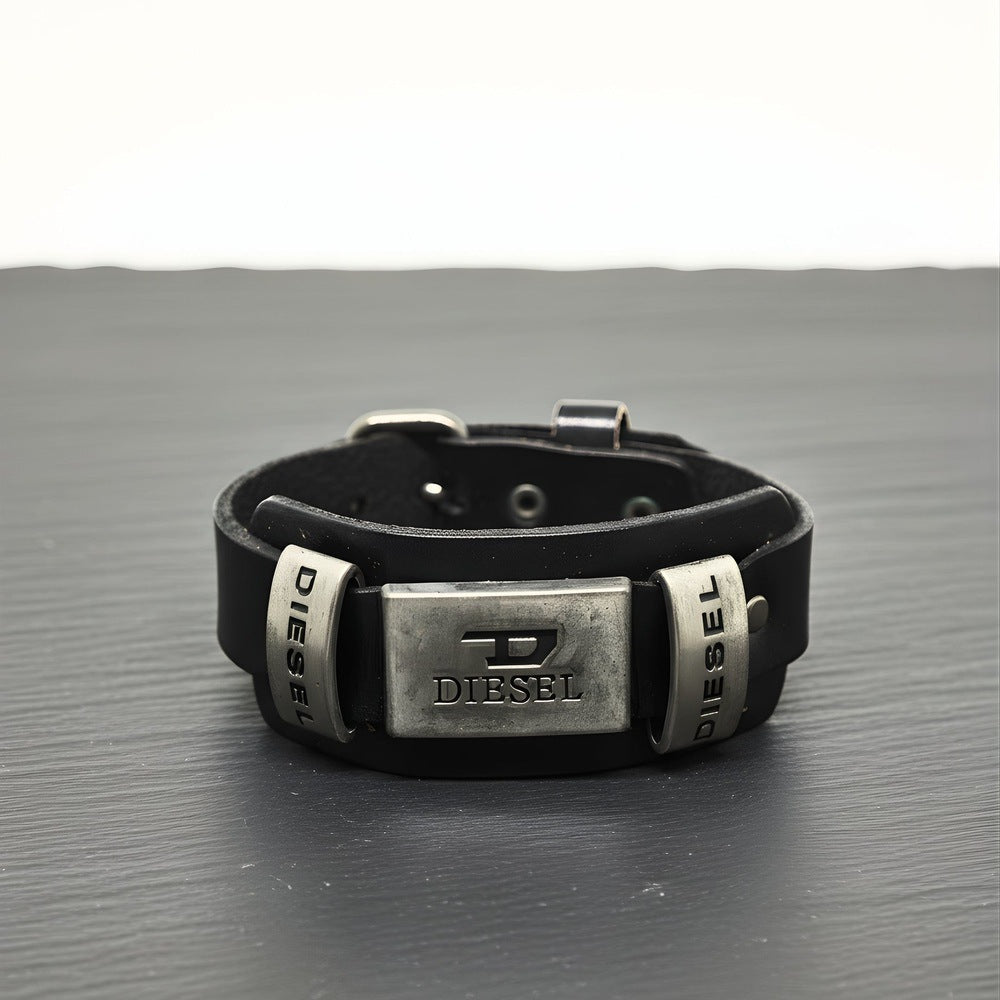 THE MEN THING Leather Bracelet DIESEL FORGE - 17mm Black Genuine Leather Adjustable Bracelet for Men & Boys (9.5 inch)