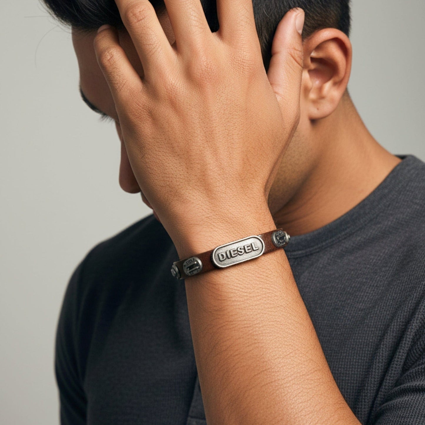 THE MEN THING Leather Bracelet DIESEL RETRO - 10mm Brown Genuine Leather Adjustable Bracelet for Men & Boys (9.8 inch)