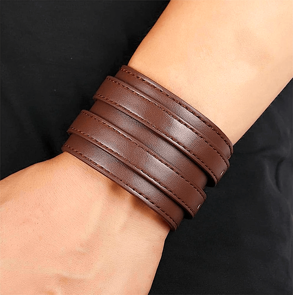 THE MEN THING Leather Bracelet DUSKFANG STRAP BROWN - Genuine Braided Leather Bracelet Set for Men & Boys (8 inch)
