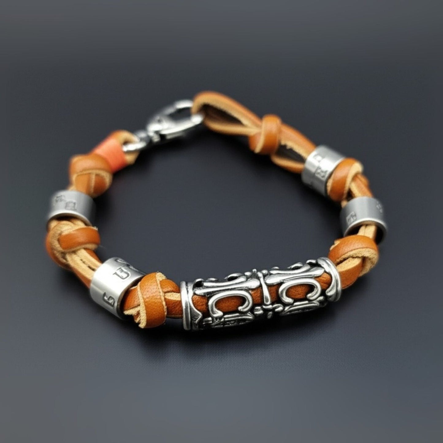 THE MEN THING Leather Bracelet ELYON - Genuine Leather Braided Bracelet with Lobster Clasp for Men & Boys (8 inch)
