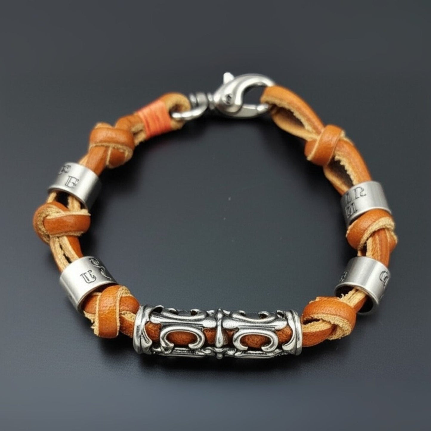 THE MEN THING Leather Bracelet ELYON - Genuine Leather Braided Bracelet with Lobster Clasp for Men & Boys (8 inch)