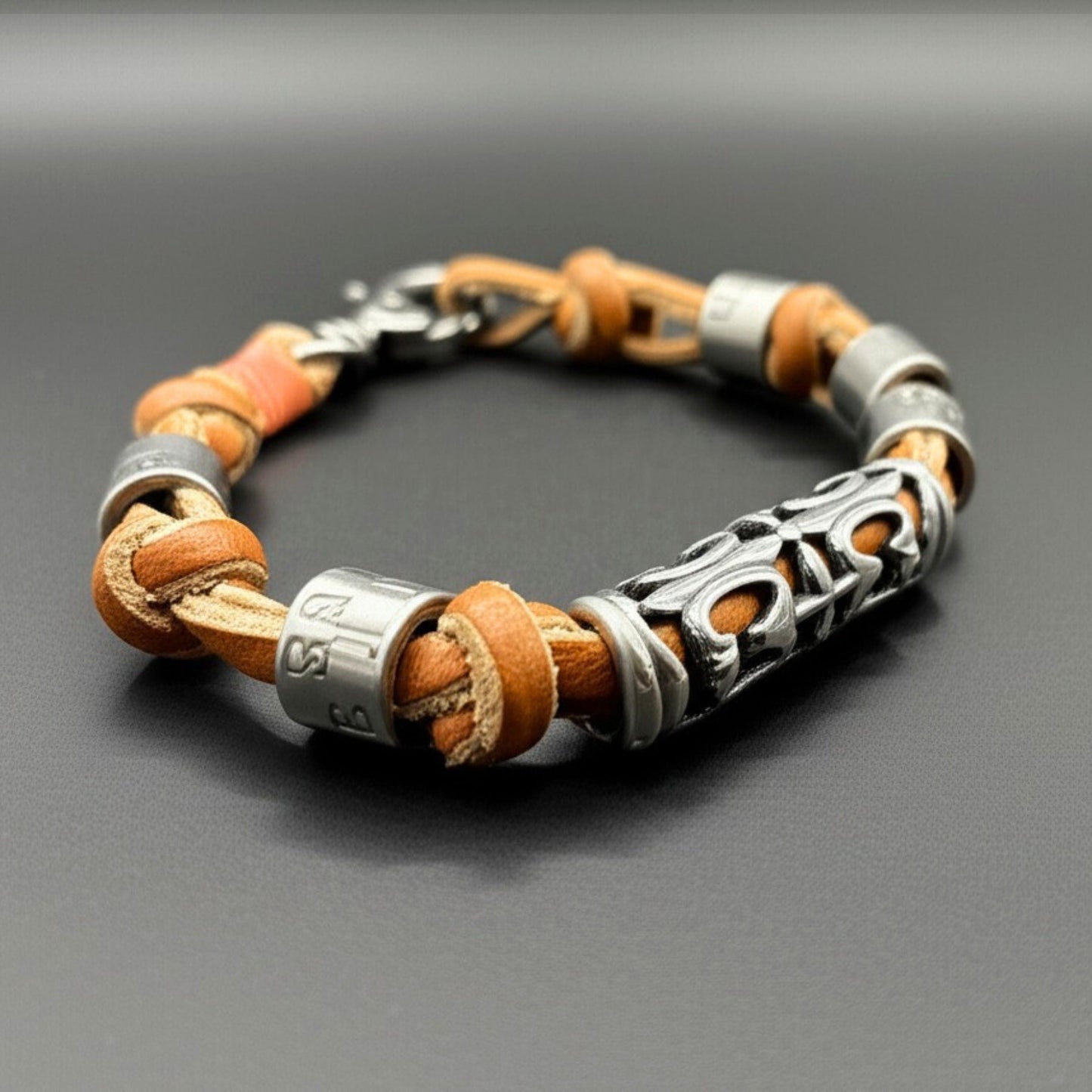 THE MEN THING Leather Bracelet ELYON - Genuine Leather Braided Bracelet with Lobster Clasp for Men & Boys (8 inch)