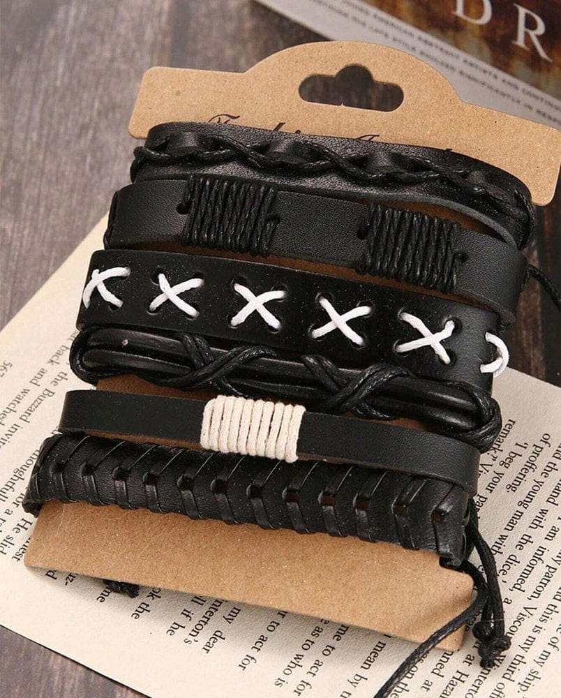 The Men Thing Leather Bracelet EVOLVE BAND - 6 Pcs Genuine Braided Leather Bracelet Set for Men & Boys (8 inch)