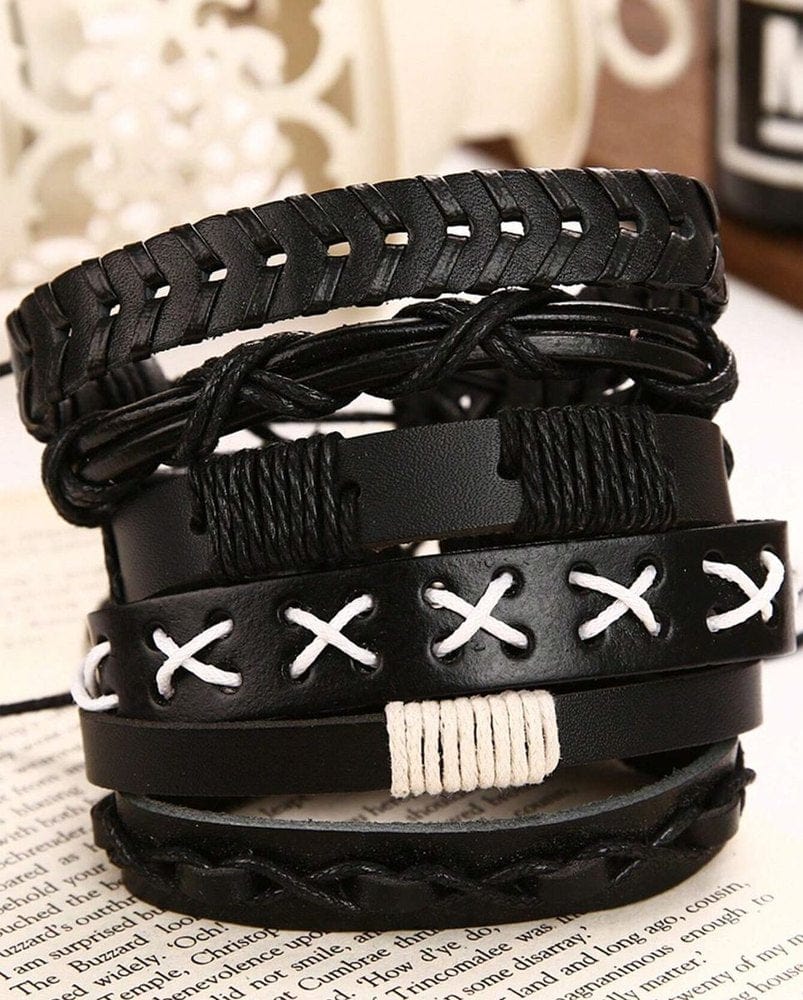 The Men Thing Leather Bracelet EVOLVE BAND - 6 Pcs Genuine Braided Leather Bracelet Set for Men & Boys (8 inch)