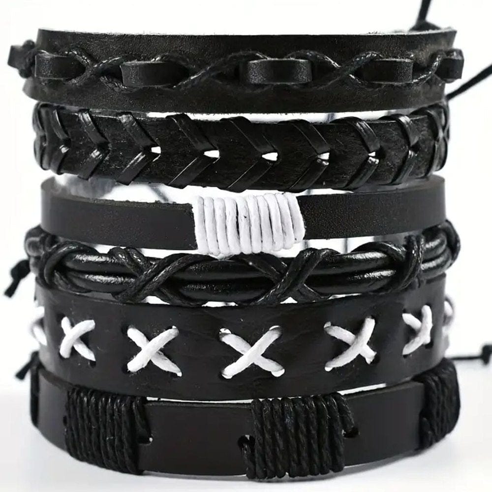 The Men Thing Leather Bracelet EVOLVE BAND - 6 Pcs Genuine Braided Leather Bracelet Set for Men & Boys (8 inch)