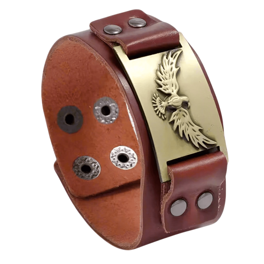 THE MEN THING Leather Bracelet FIRESTORM PHOENIX BAND - Bronze Genuine Braided Leather Bracelet Set for Men & Boys (8 inch)