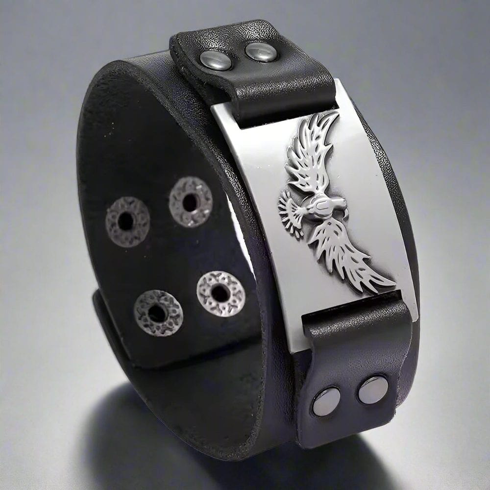 THE MEN THING Leather Bracelet FIRESTORM PHOENIX BAND - Silver Genuine Braided Leather Bracelet Set for Men & Boys (8 inch)