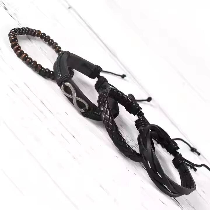 THE MEN THING Leather Bracelet FOREVER BOUND - 4 Pcs Genuine Braided Leather Bracelet Set for Men & Boys (8 inch)