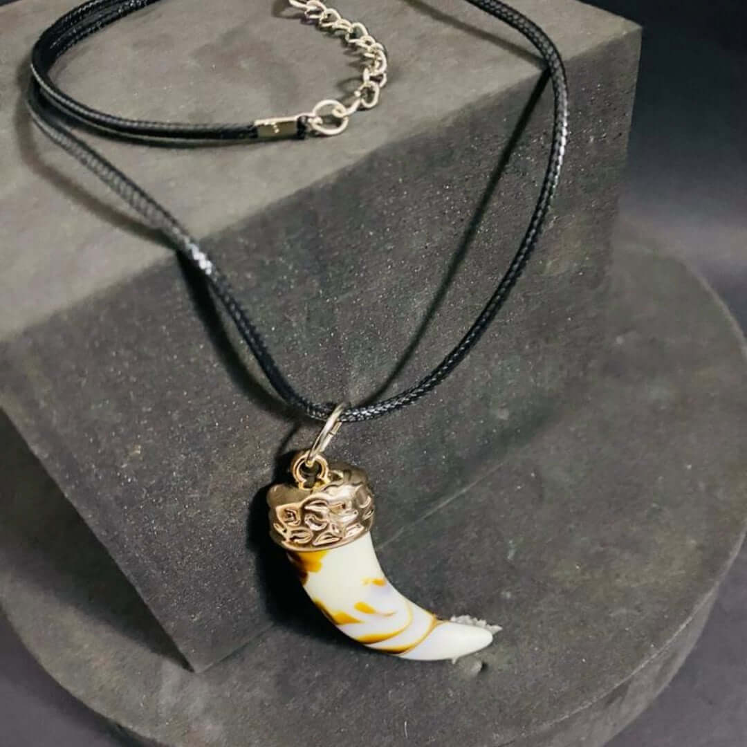 THE MEN THING Leather Bracelet HARMONY HUES - Multi Color Ivory Dangle Pendant Necklace Black Lobster Claw Adjustable Necklace for Men and Boys (18 inch)