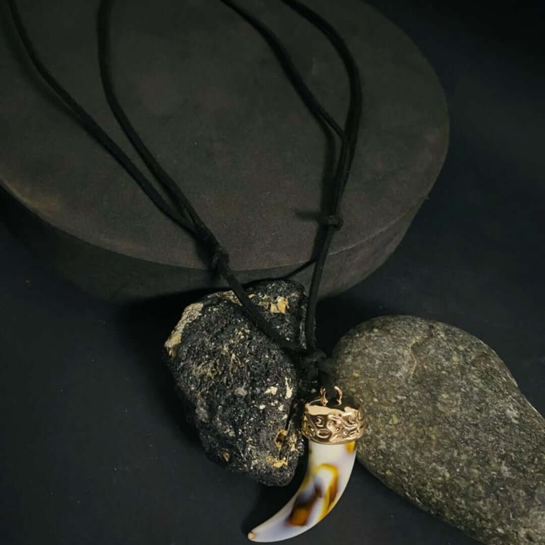 THE MEN THING Leather Bracelet HARMONY HUES - Multi Color Ivory Dangle Pendant Necklace with Black Cotton Cord Adjustable Necklace for Men and Boys.