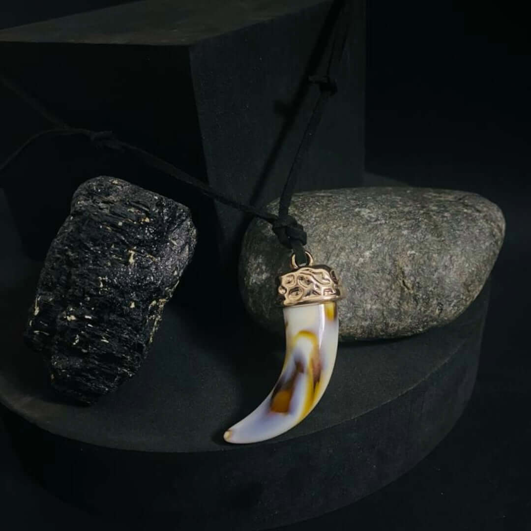 THE MEN THING Leather Bracelet HARMONY HUES - Multi Color Ivory Dangle Pendant Necklace with Black Cotton Cord Adjustable Necklace for Men and Boys.