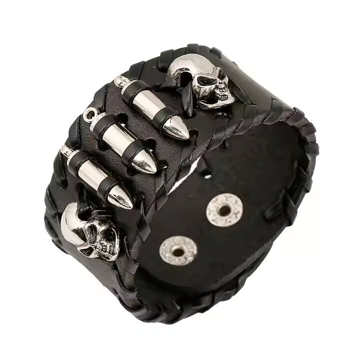 THE MEN THING Leather Bracelet HELLBOUND WARRIOR BLACK BAND - Genuine Braided Leather Bracelet Set for Men & Boys (8 inch)