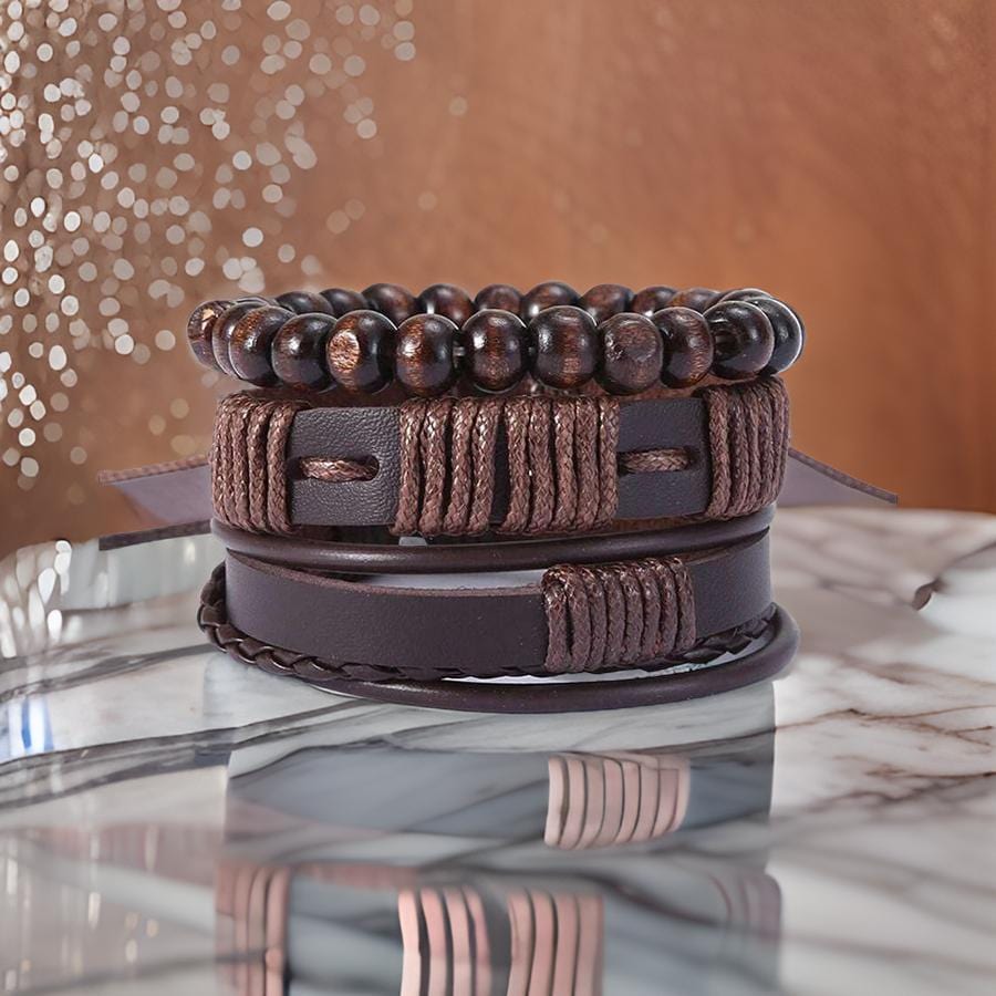 THE MEN THING Leather Bracelet HIGHLAND CUFF - 3 Pcs Genuine Braided Leather Bracelet Set for Men & Boys (8 inch)