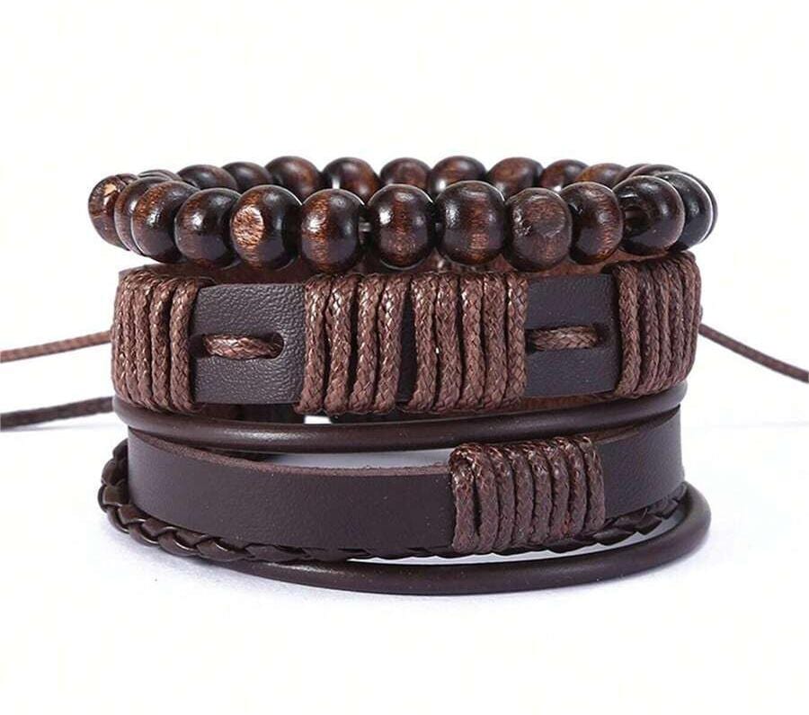 THE MEN THING Leather Bracelet HIGHLAND CUFF - 3 Pcs Genuine Braided Leather Bracelet Set for Men & Boys (8 inch)