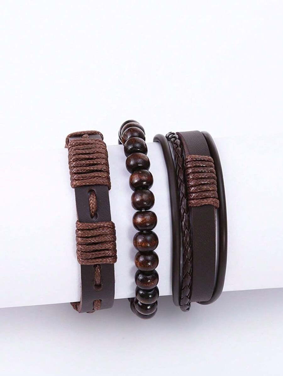 THE MEN THING Leather Bracelet HIGHLAND CUFF - 3 Pcs Genuine Braided Leather Bracelet Set for Men & Boys (8 inch)