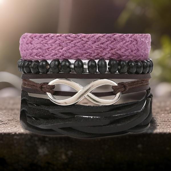 THE MEN THING Leather Bracelet INFINITE LEGACY - 4 Pcs Genuine Braided Leather Bracelet Set for Men & Boys (8 inch)