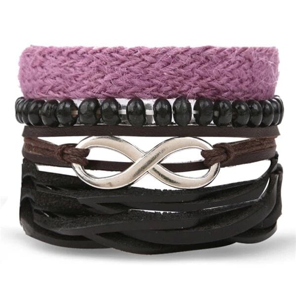 THE MEN THING Leather Bracelet INFINITE LEGACY - 4 Pcs Genuine Braided Leather Bracelet Set for Men & Boys (8 inch)