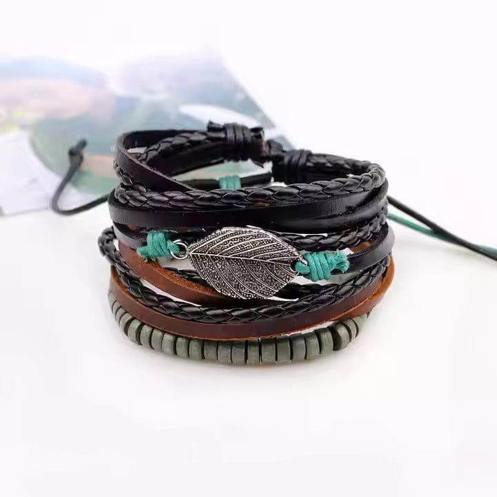 THE MEN THING Leather Bracelet IRONFANG WRAP - 3 Pcs Genuine Braided Leather Bracelet Set for Men & Boys (8 inch)