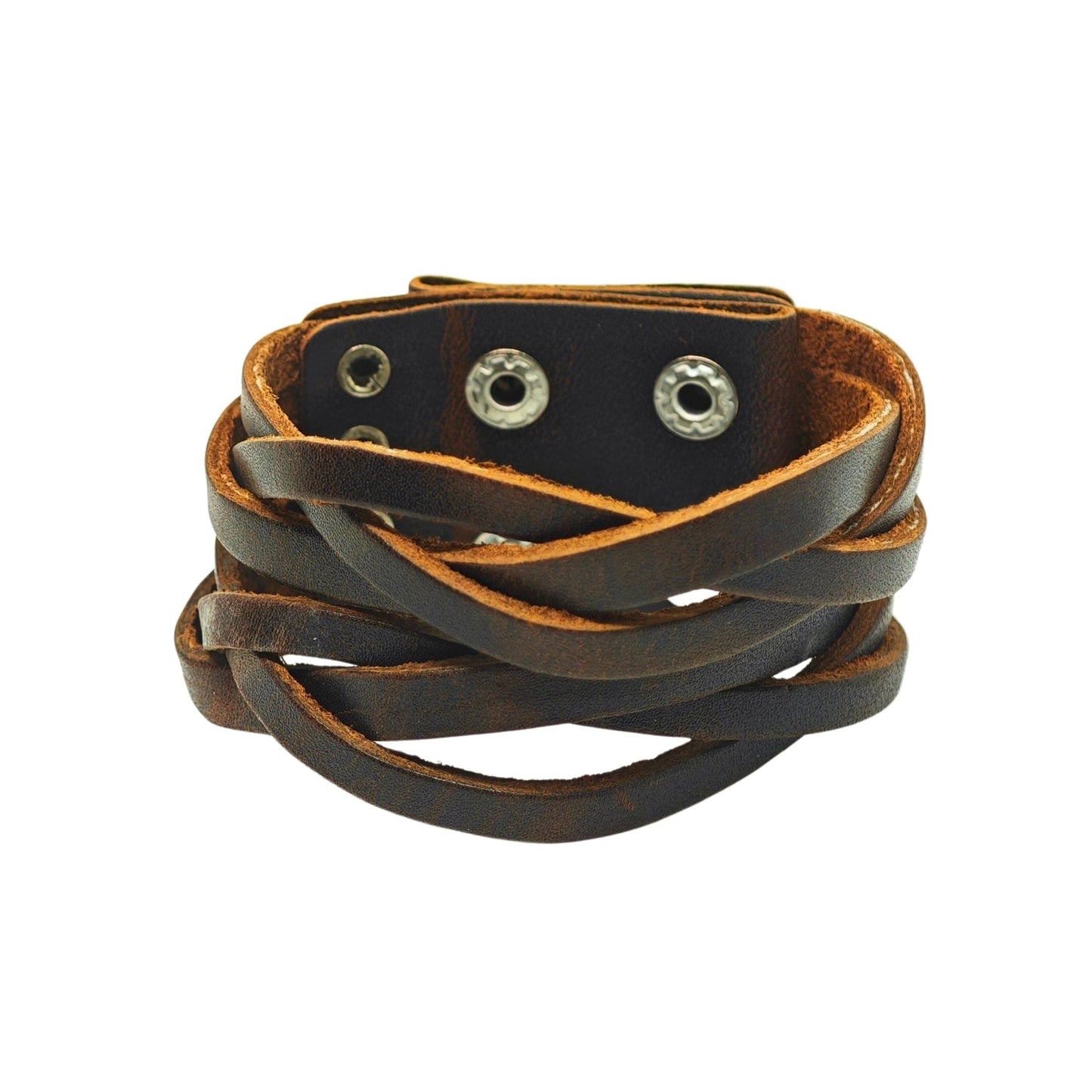 THE MEN THING Leather Bracelet NOMAD WEAVE - 40mm Brown Genuine Leather Adjustable Bracelet for Men & Boys (9.5 inch)