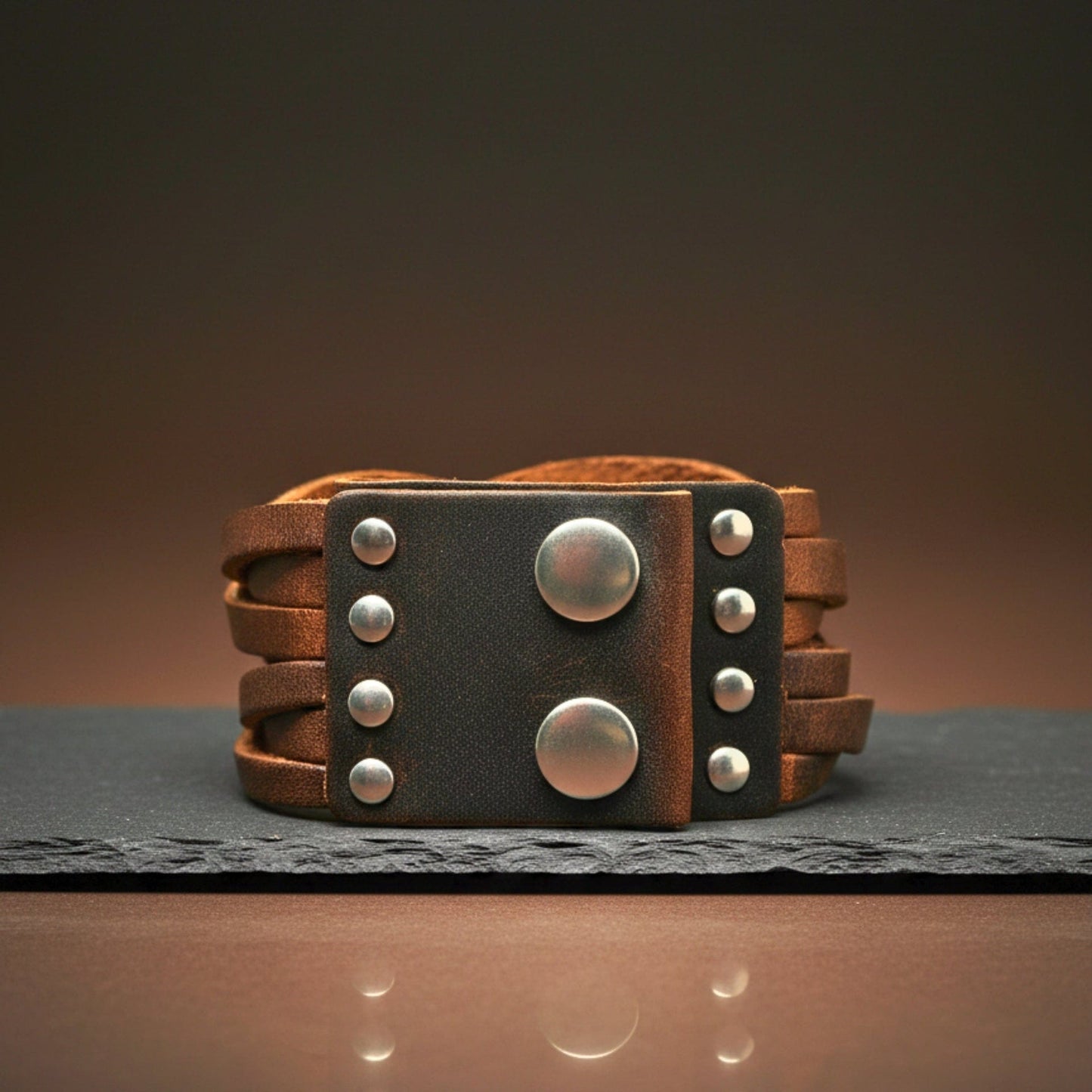 THE MEN THING Leather Bracelet NOMAD WEAVE - 40mm Brown Genuine Leather Adjustable Bracelet for Men & Boys (9.5 inch)