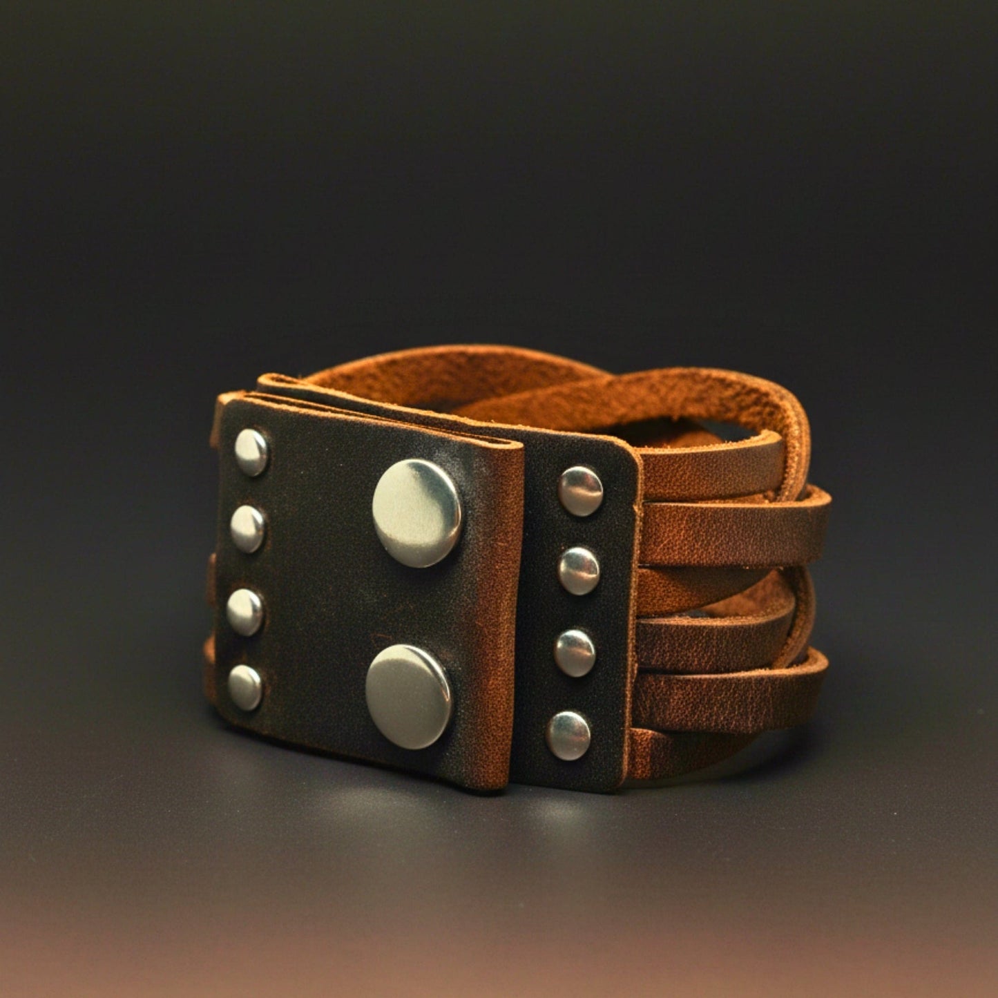 THE MEN THING Leather Bracelet NOMAD WEAVE - 40mm Brown Genuine Leather Adjustable Bracelet for Men & Boys (9.5 inch)