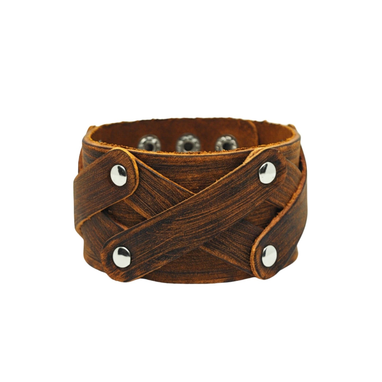THE MEN THING Leather Bracelet OUTLAW CRISS - 40mm Brown Genuine Leather Adjustable Bracelet for Men & Boys (9.5 inch)