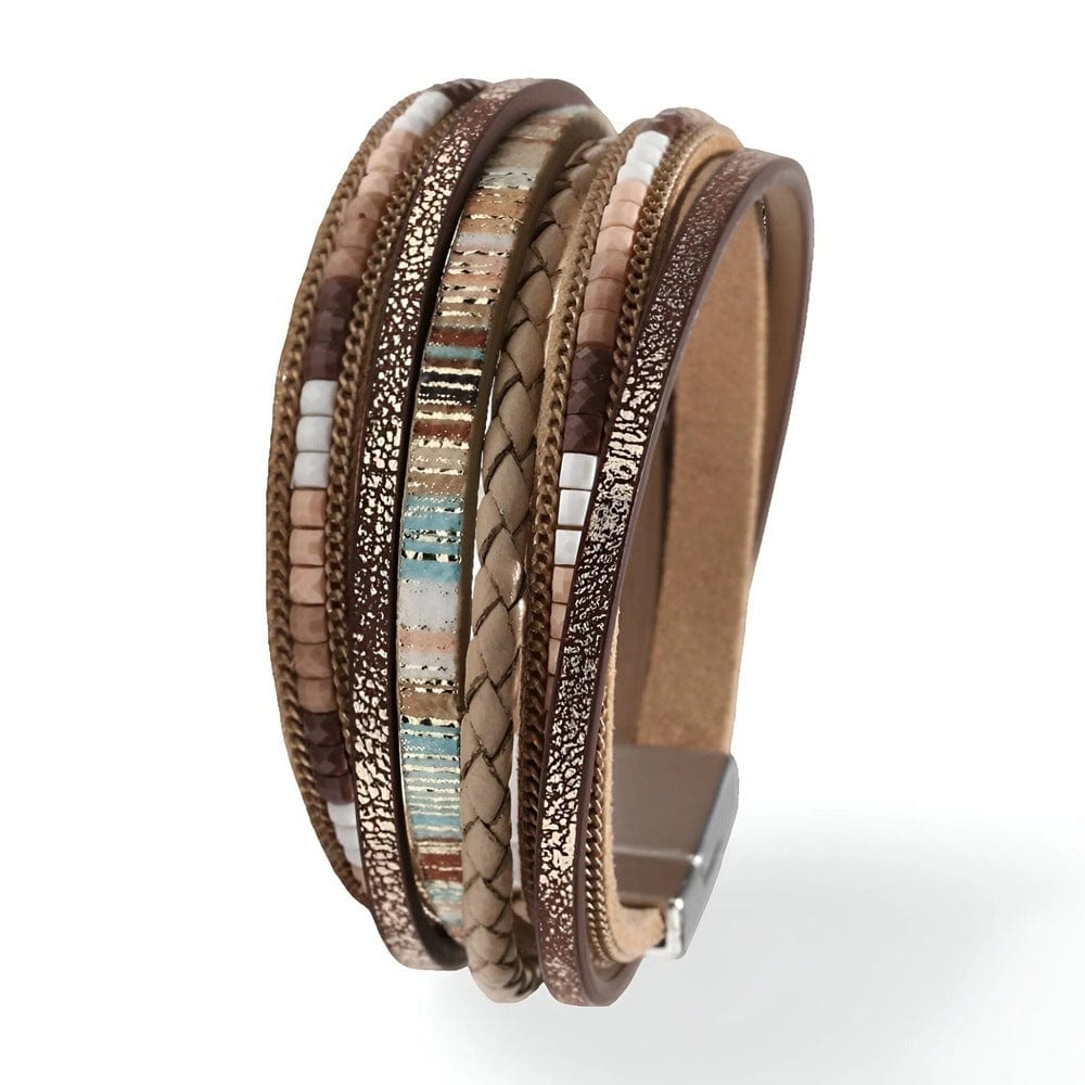 THE MEN THING Leather Bracelet PHARAOH - Brown Genuine Braided Leather Bracelet Set for Men & Boys (8 inch)