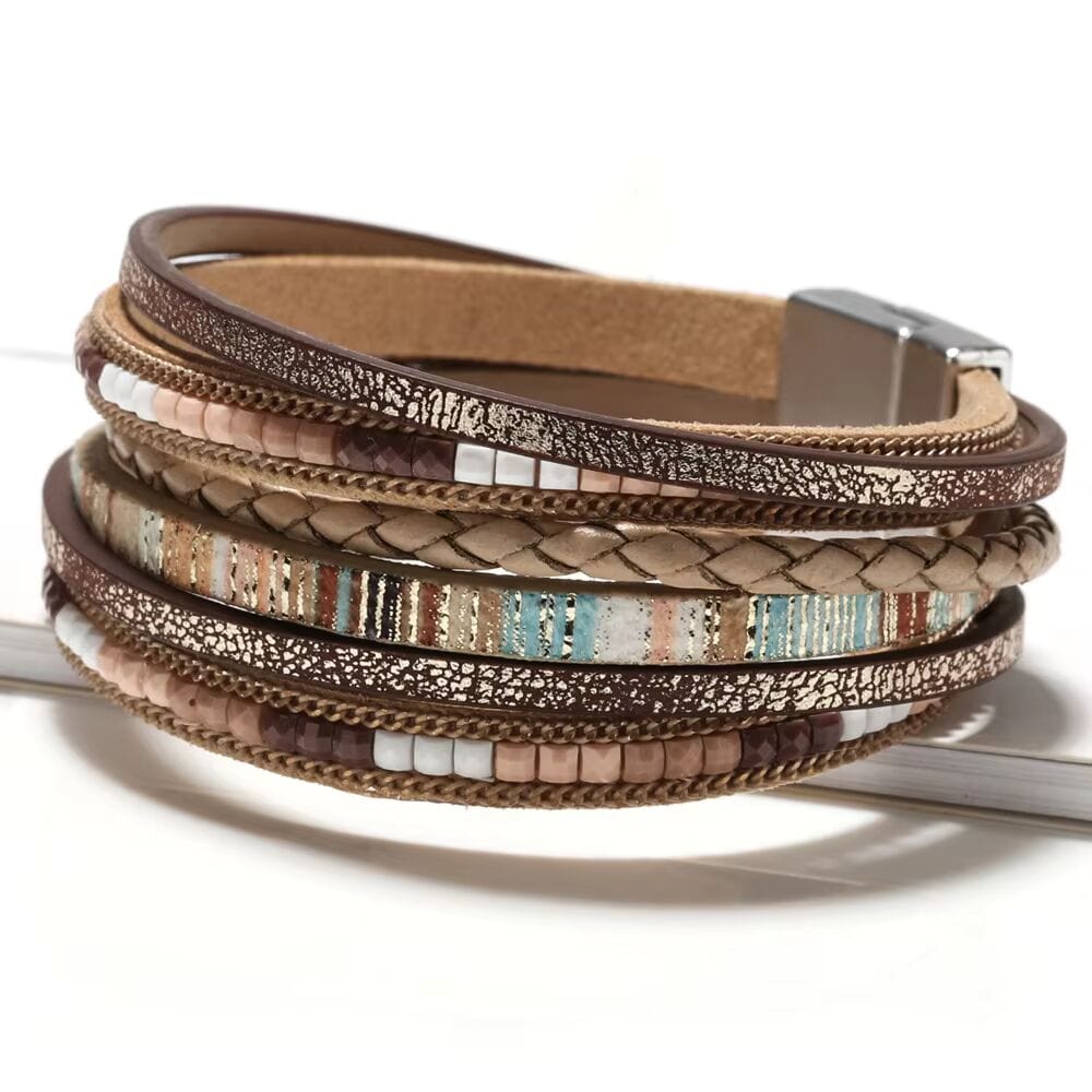 THE MEN THING Leather Bracelet PHARAOH - Brown Genuine Braided Leather Bracelet Set for Men & Boys (8 inch)
