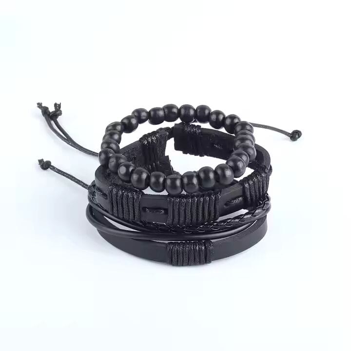 THE MEN THING Leather Bracelet QUANTUM FORCE - 3 Pcs Genuine Braided Leather Bracelet Set for Men & Boys (8 inch)
