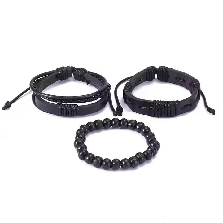 THE MEN THING Leather Bracelet QUANTUM FORCE - 3 Pcs Genuine Braided Leather Bracelet Set for Men & Boys (8 inch)