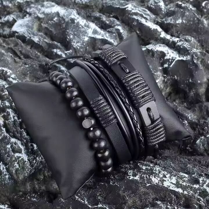 THE MEN THING Leather Bracelet QUANTUM FORCE - 3 Pcs Genuine Braided Leather Bracelet Set for Men & Boys (8 inch)