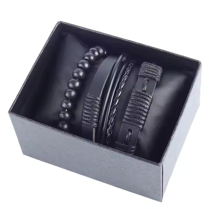 THE MEN THING Leather Bracelet QUANTUM FORCE - 3 Pcs Genuine Braided Leather Bracelet Set for Men & Boys (8 inch)