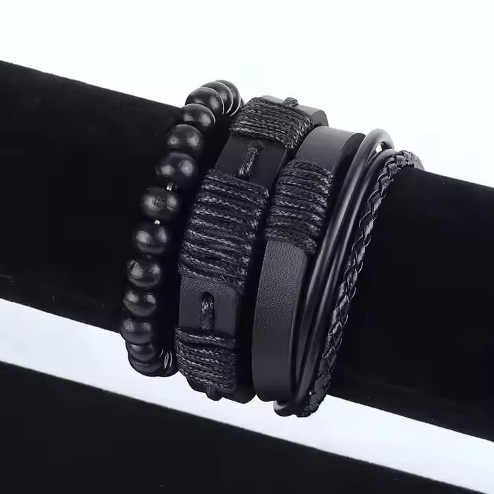 THE MEN THING Leather Bracelet QUANTUM FORCE - 3 Pcs Genuine Braided Leather Bracelet Set for Men & Boys (8 inch)