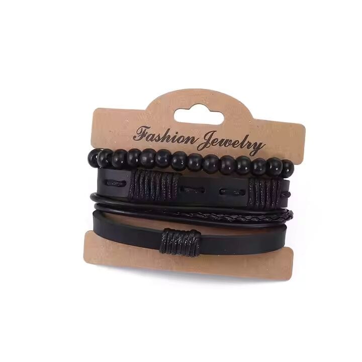 THE MEN THING Leather Bracelet QUANTUM FORCE - 3 Pcs Genuine Braided Leather Bracelet Set for Men & Boys (8 inch)