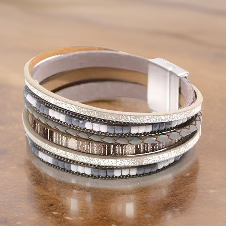 THE MEN THING Leather Bracelet REGALIA - Gray Genuine Braided Leather Bracelet Set for Men & Boys (8 inch)